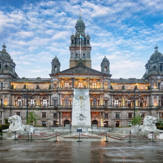 Photographic print of Glasgow City Chambers and George Square in Glasgow, framed and mounted for display